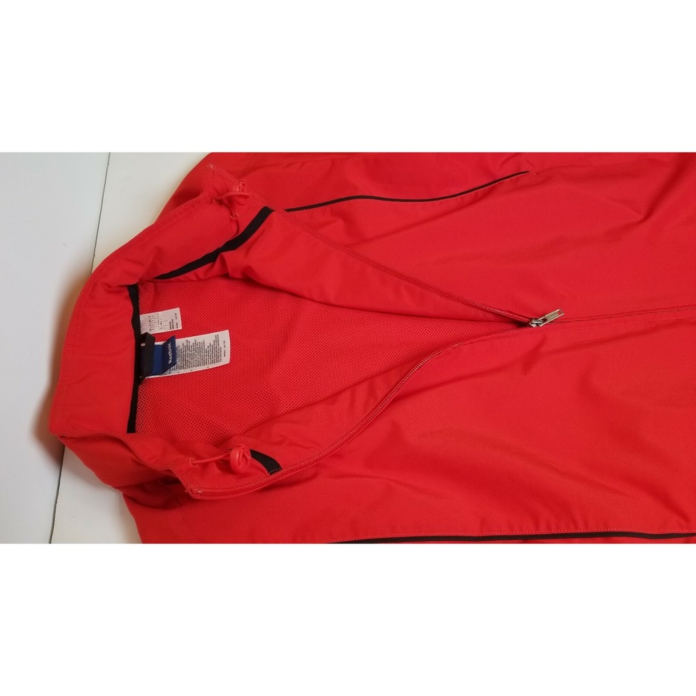 Reebok Men's S‎ Jacket Red Full Zip Windbreaker Sports Hidden Hood Pockets - Picture 5 of 10